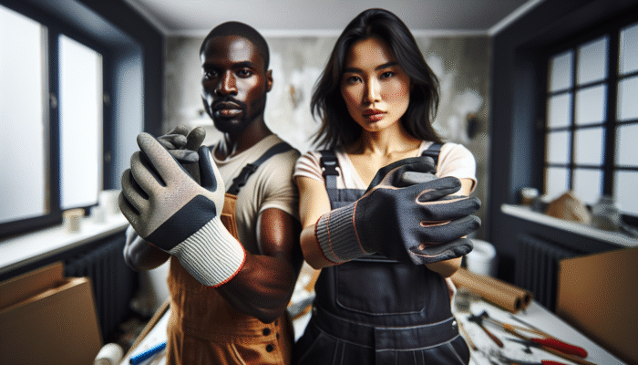 Essential Tools for Beginner House Clearance: Durable gloves providing protection and enhanced grip during house clearance.