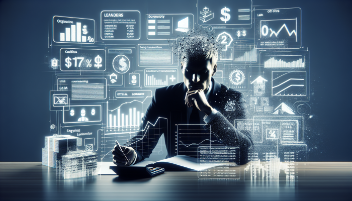 Person comparing loan offers, using calculators and charts to analyze origination fees and interest rates.