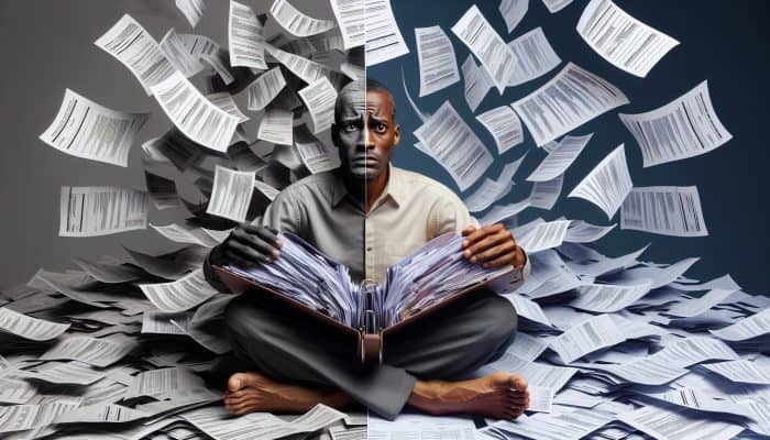 Understanding the Concept of Debt Consolidation: A Comprehensive Overview | DCL Understanding the Concept of Debt Consolidation: A visual representation of a person consolidating multiple bills into one folder, symbolising financial relief and clarity.