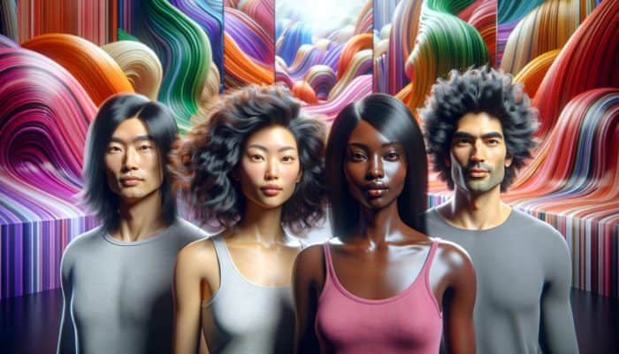 A diverse group highlighting genetic and environmental influences on hair volume in a contemporary setting.