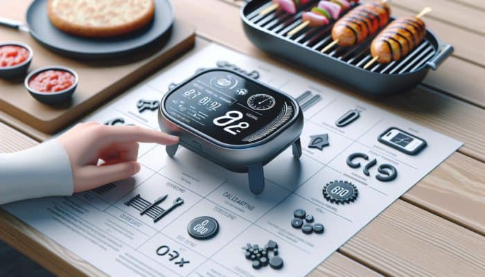 A user-friendly grill timer with a large display and intuitive buttons, designed for portability and ease of setup.