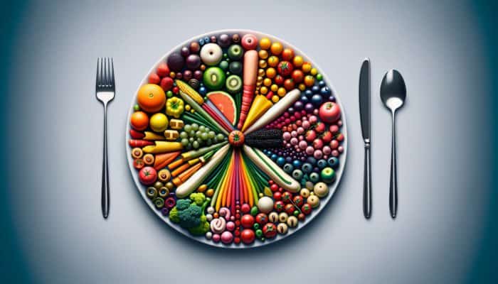 Best Plating Techniques for Small Plates: A small plate with colorful food arranged in a harmonious, balanced design.