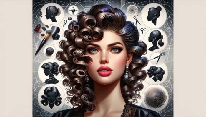 A vibrant portrait of a confident person with bold, voluminous curls inspired by Jimi Hendrix and Elvis, blending retro and modern styles.