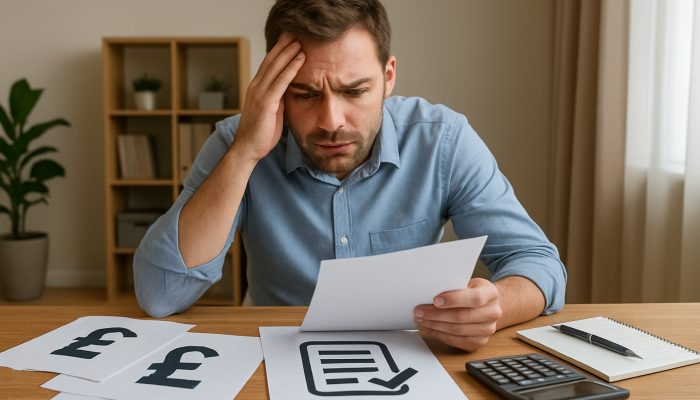 Combine Payday Loans Into One More Affordable Deal: Save Money Today | DCL UK borrower consolidating scattered payday loans into one repayment plan at cluttered desk